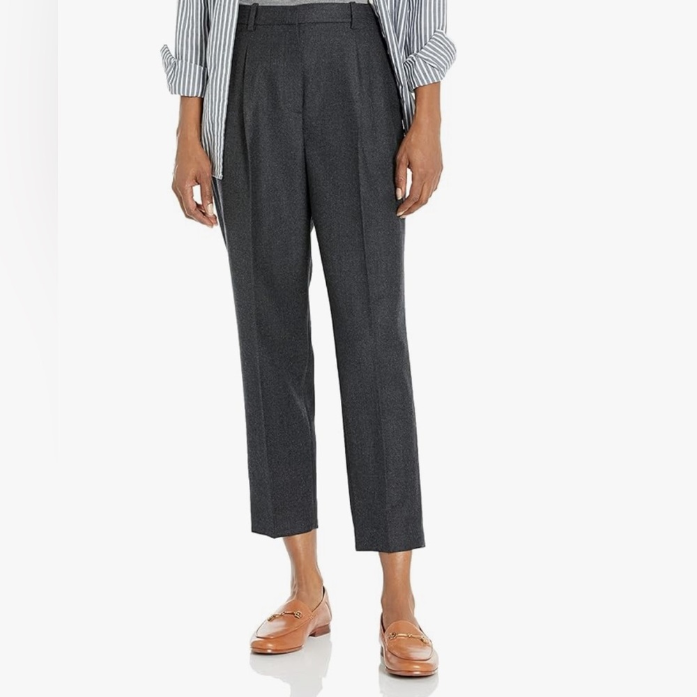 Theory New Charcoal Melange Sleek Flannel Pleat Treeca 100% Wool Pants Women's 8